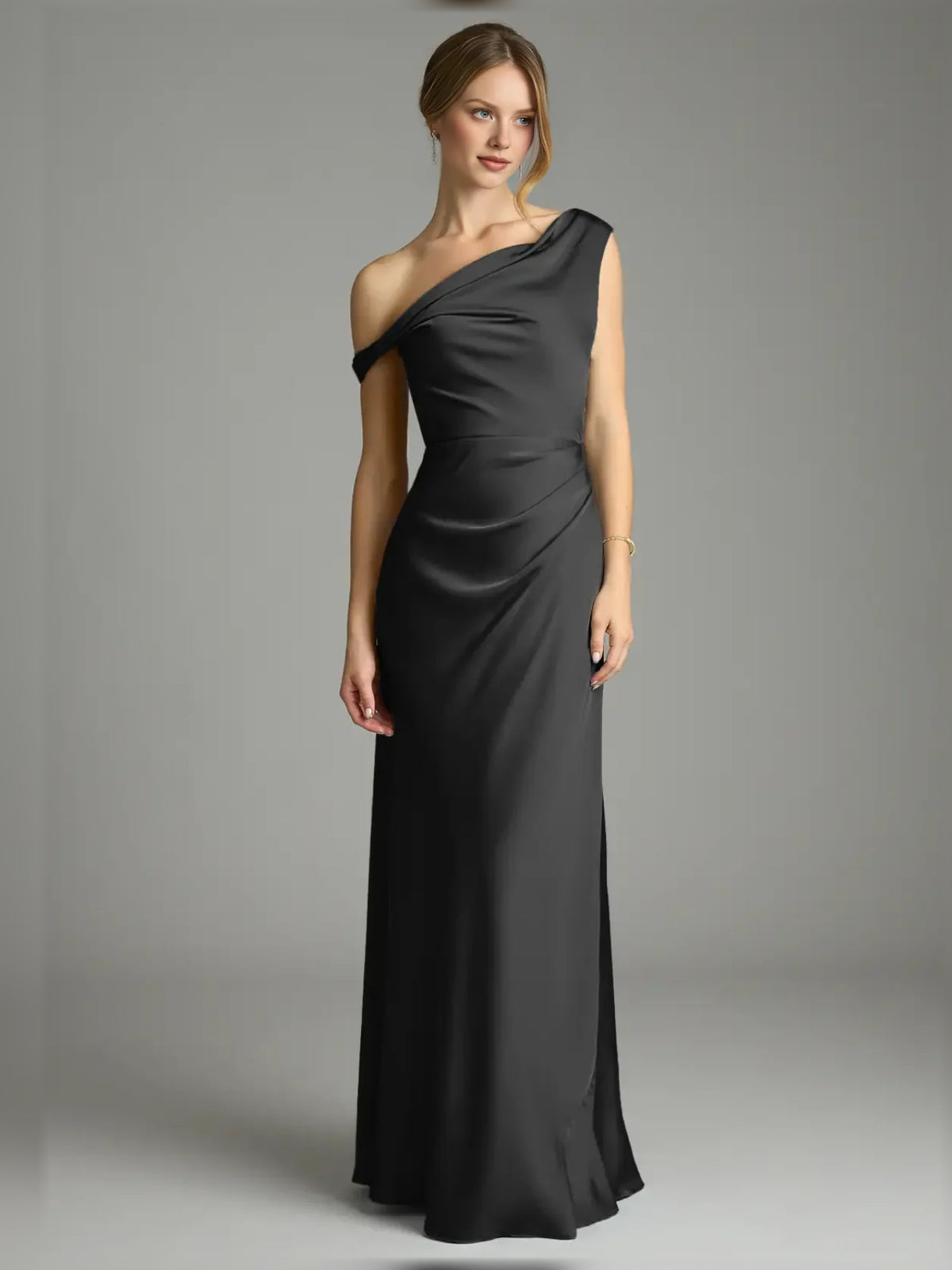 Black floor-length bridesmaid dress, alternate view showing the overall dress design