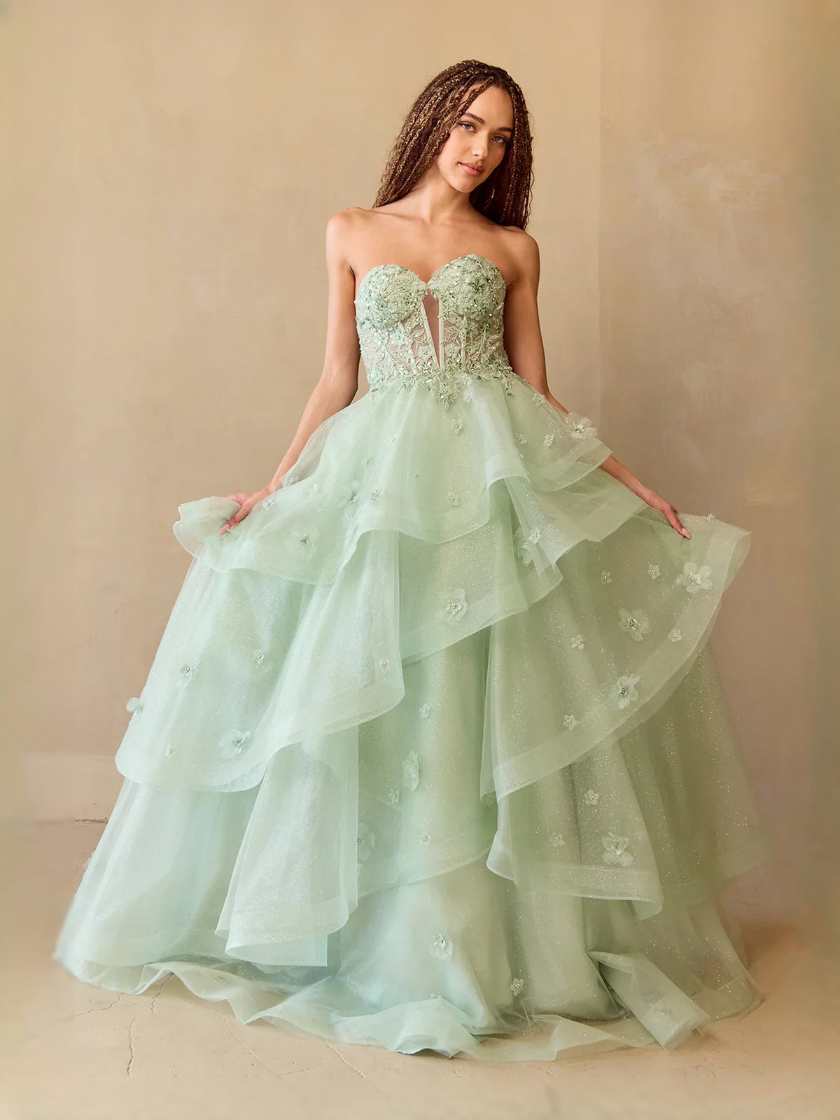 Sage Green floor-length prom dress, alternate view showing the overall dress design