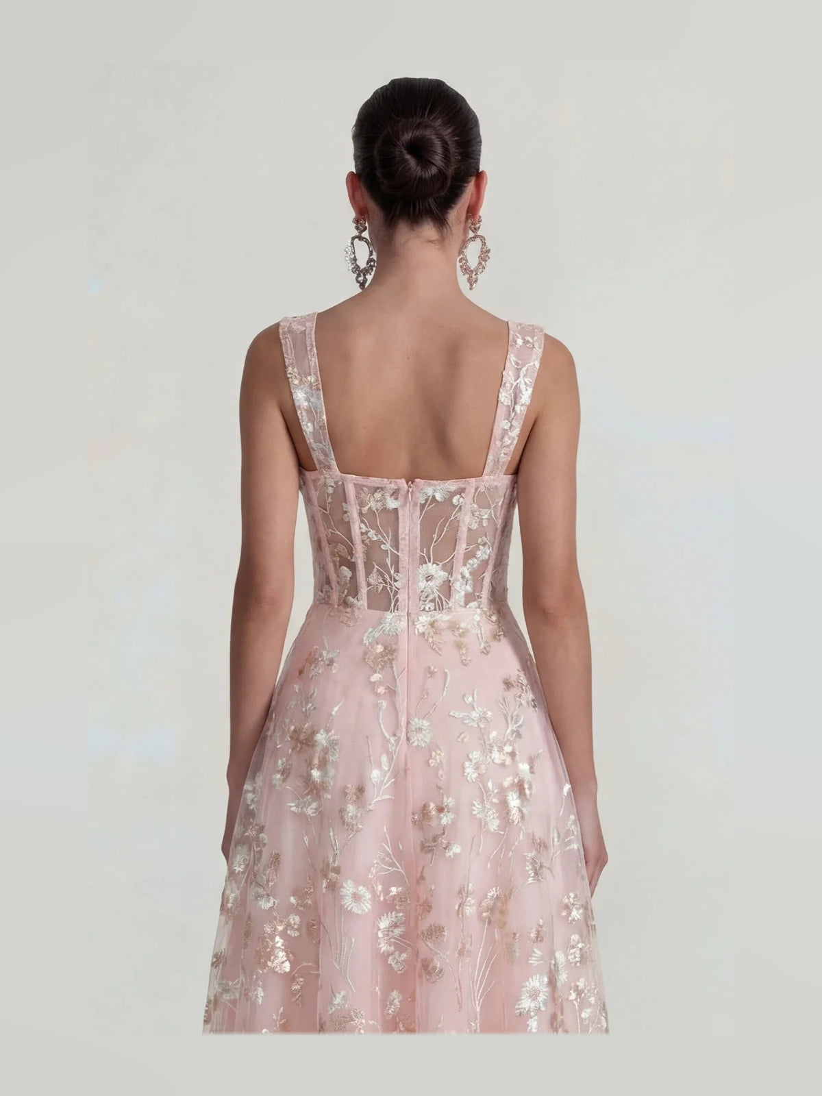 Blush Pink midi prom dress, alternate view showing the overall dress design