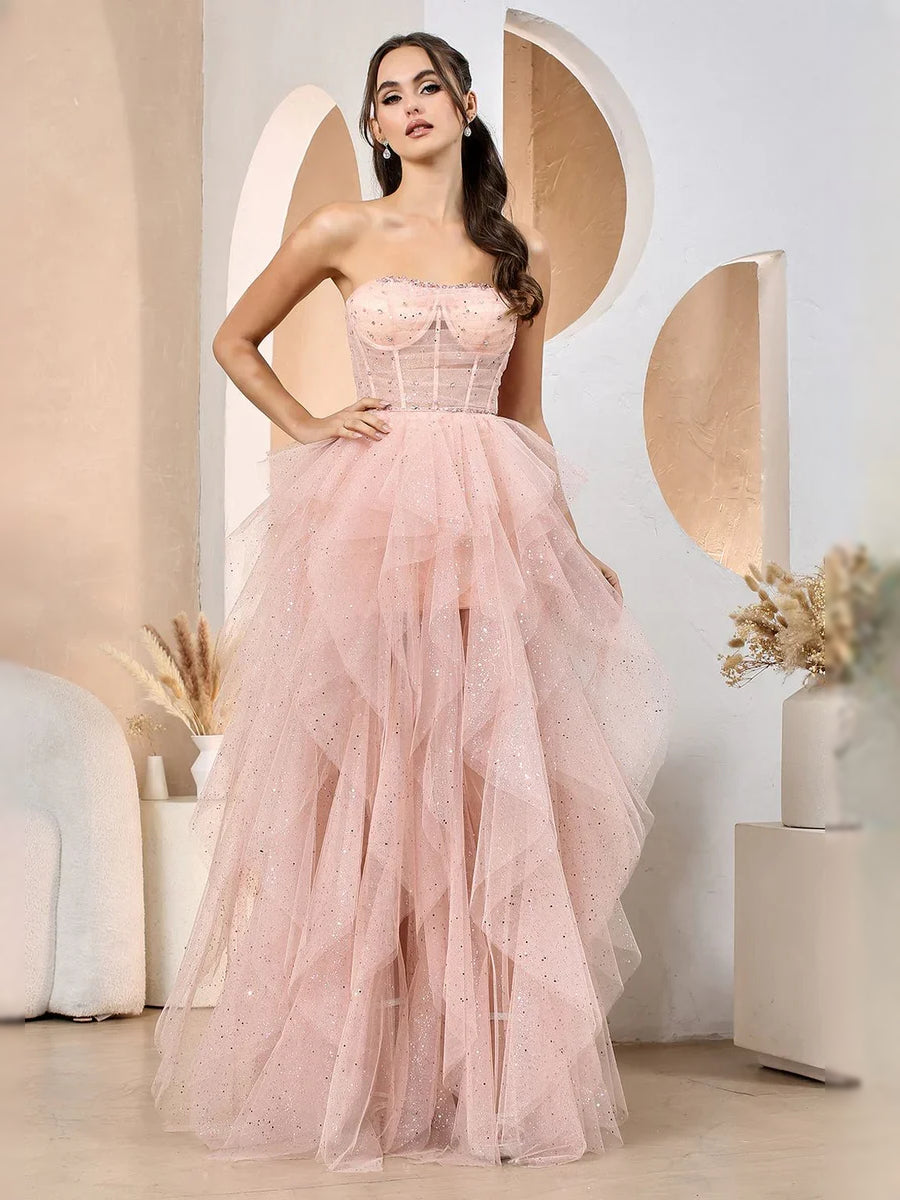 Blush Pink floor-length prom dress, alternate view showing the overall dress design