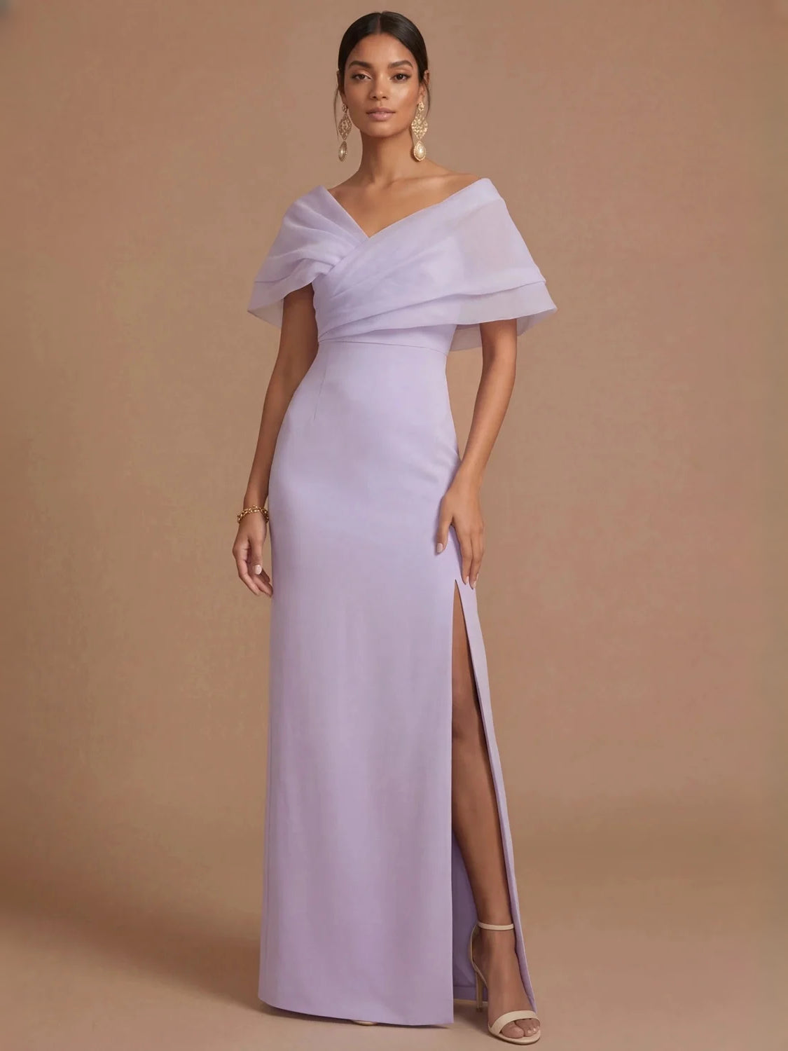 Lilac maxi bridesmaid dress, alternate view showing the overall dress design