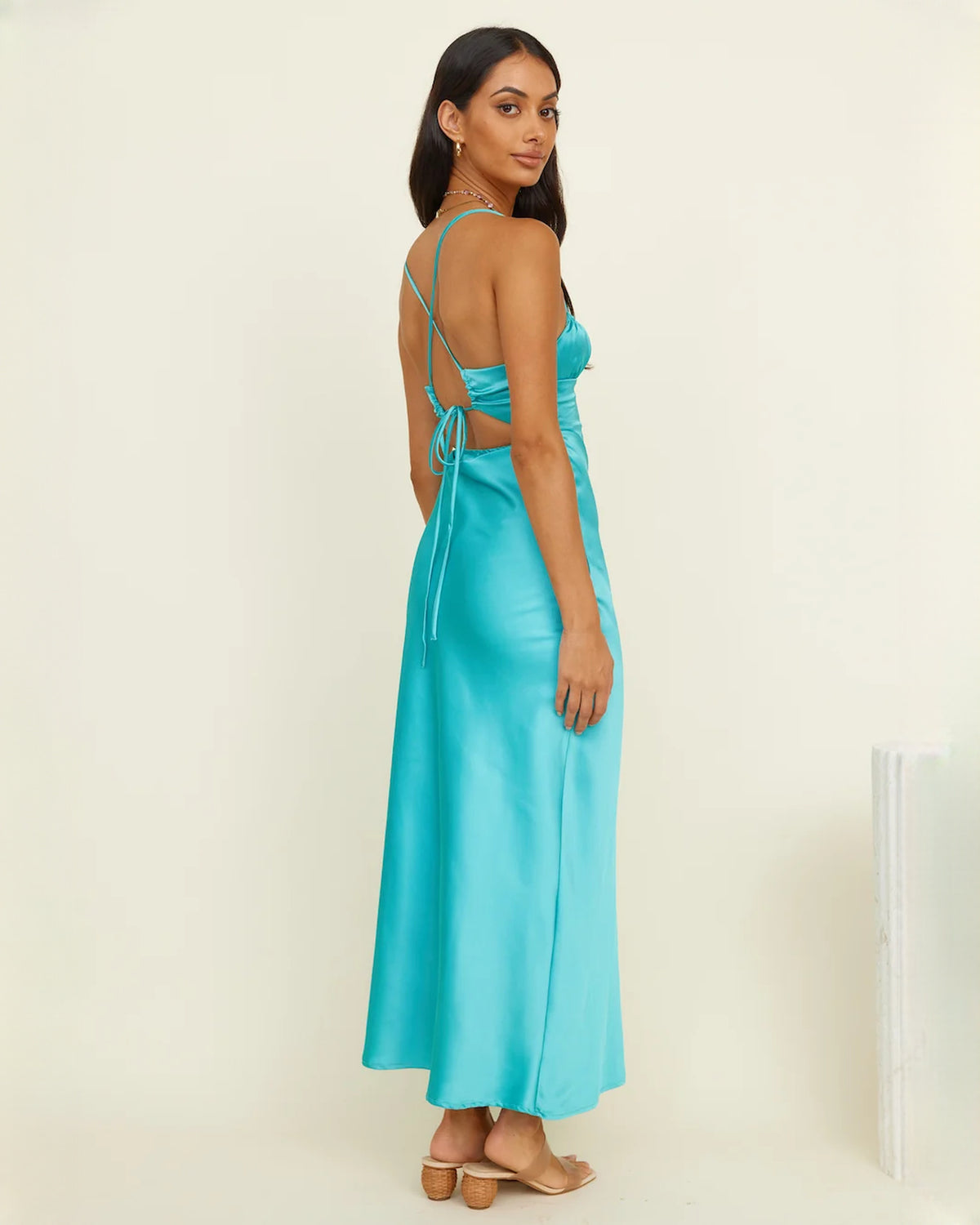 sleeveless satin a-line maxi bridesmaid dress - image 4