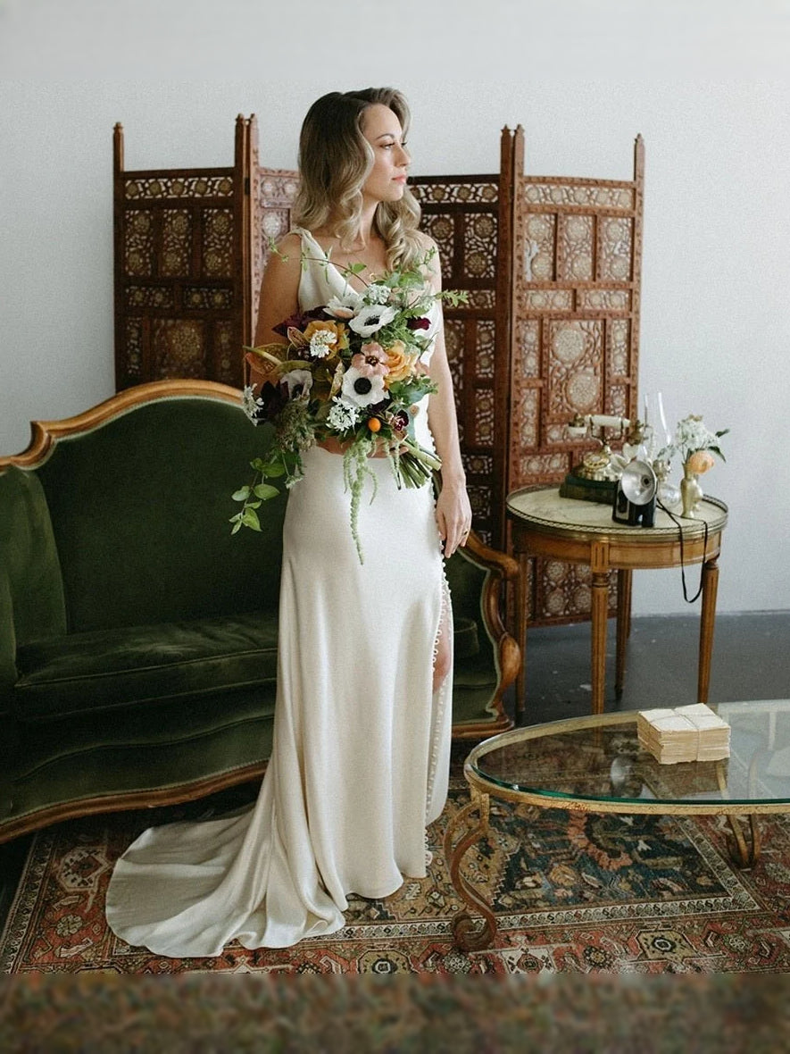 Ivory maxi bridesmaid dress, alternate view showing the overall dress design