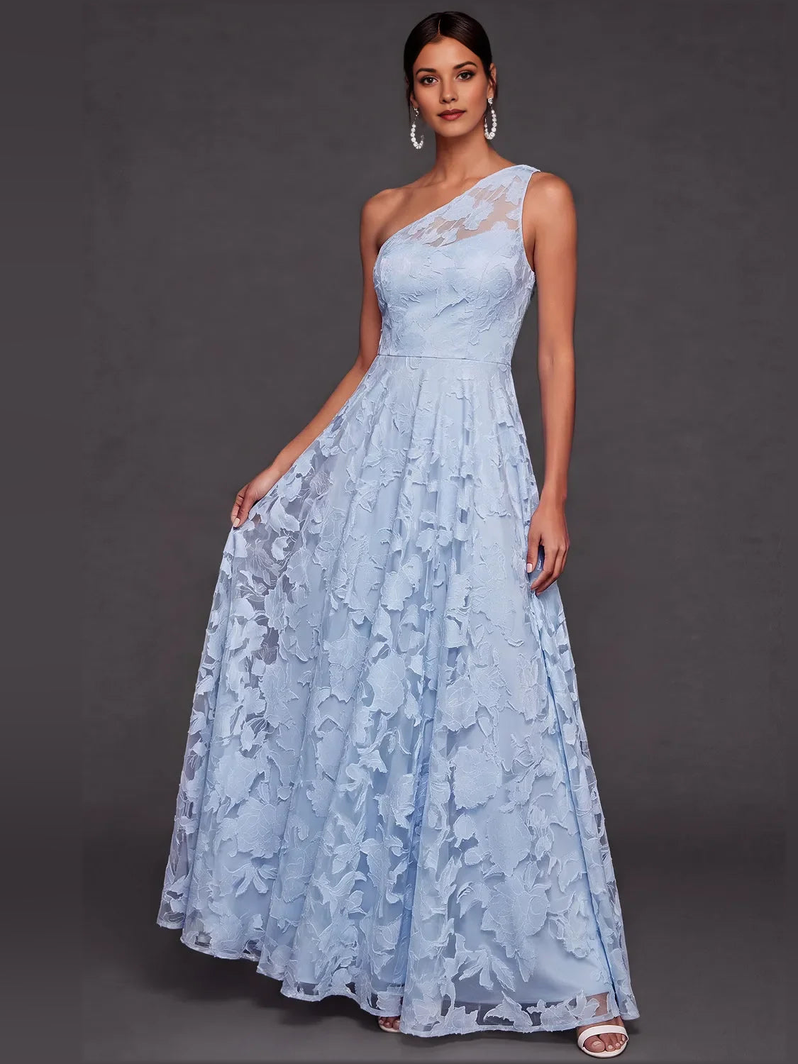 Light Blue maxi bridesmaid dress, alternate view showing the overall dress design