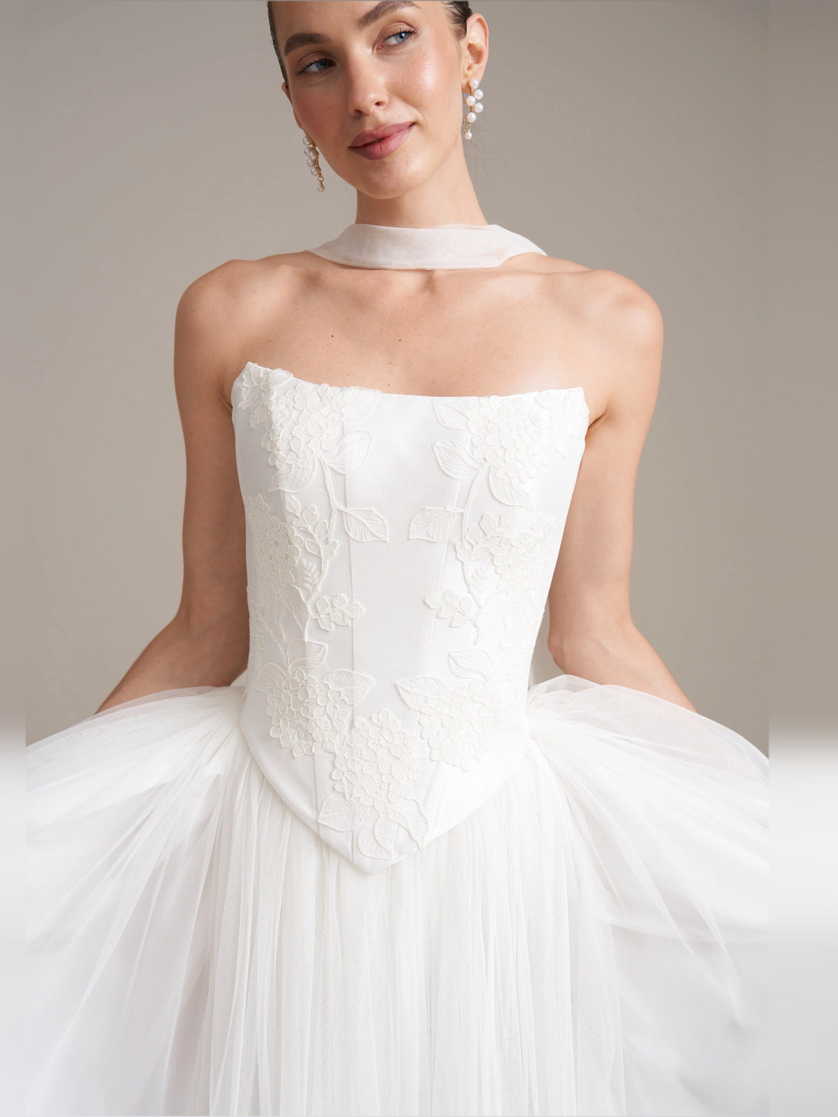 Ivory floor-length wedding dress, alternate view showing the overall dress design