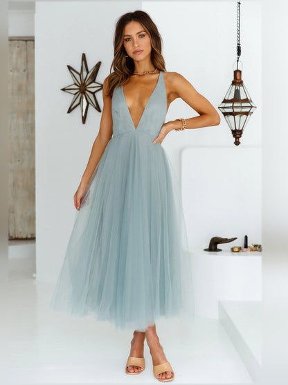 Sage midi formal dress, alternate view showing the waist