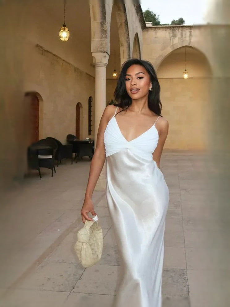 Ivory ankle-length prom dress, alternate view showing the overall dress design