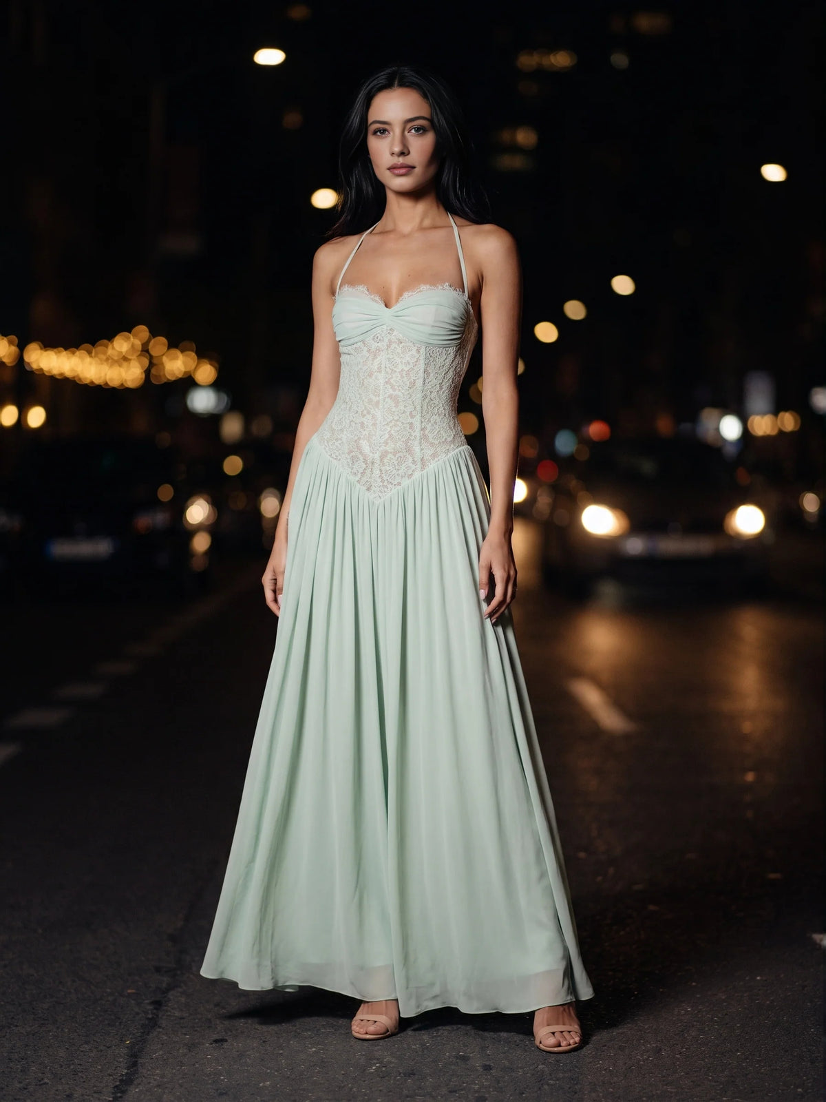 Dusty Sage maxi bridesmaid dress, alternate view showing the overall dress design