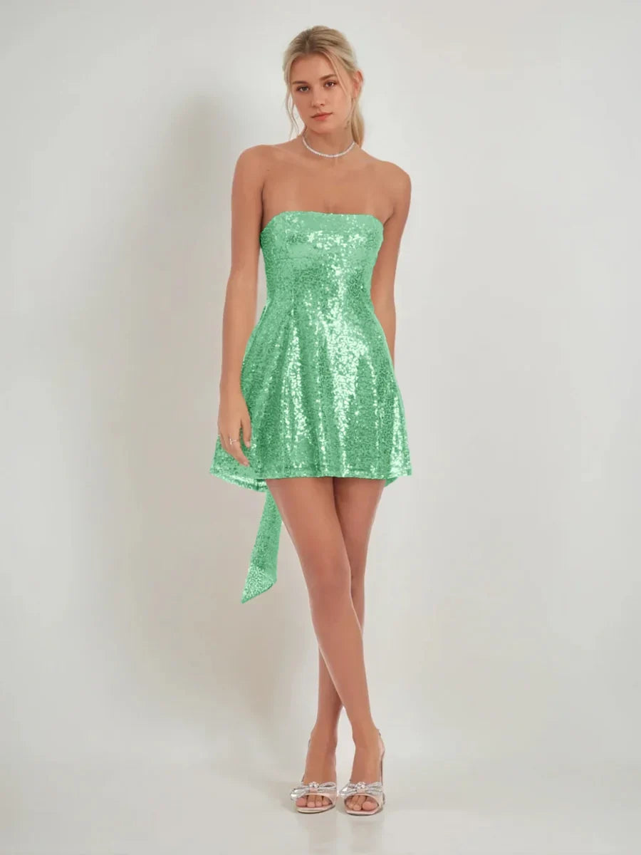 Champagne mini homecoming dress, alternate view showing the overall dress design