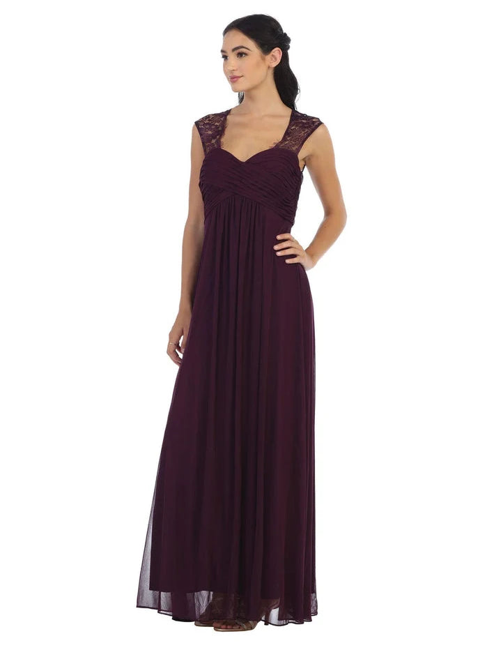 Plum maxi bridesmaid dress, alternate view showing the overall dress design