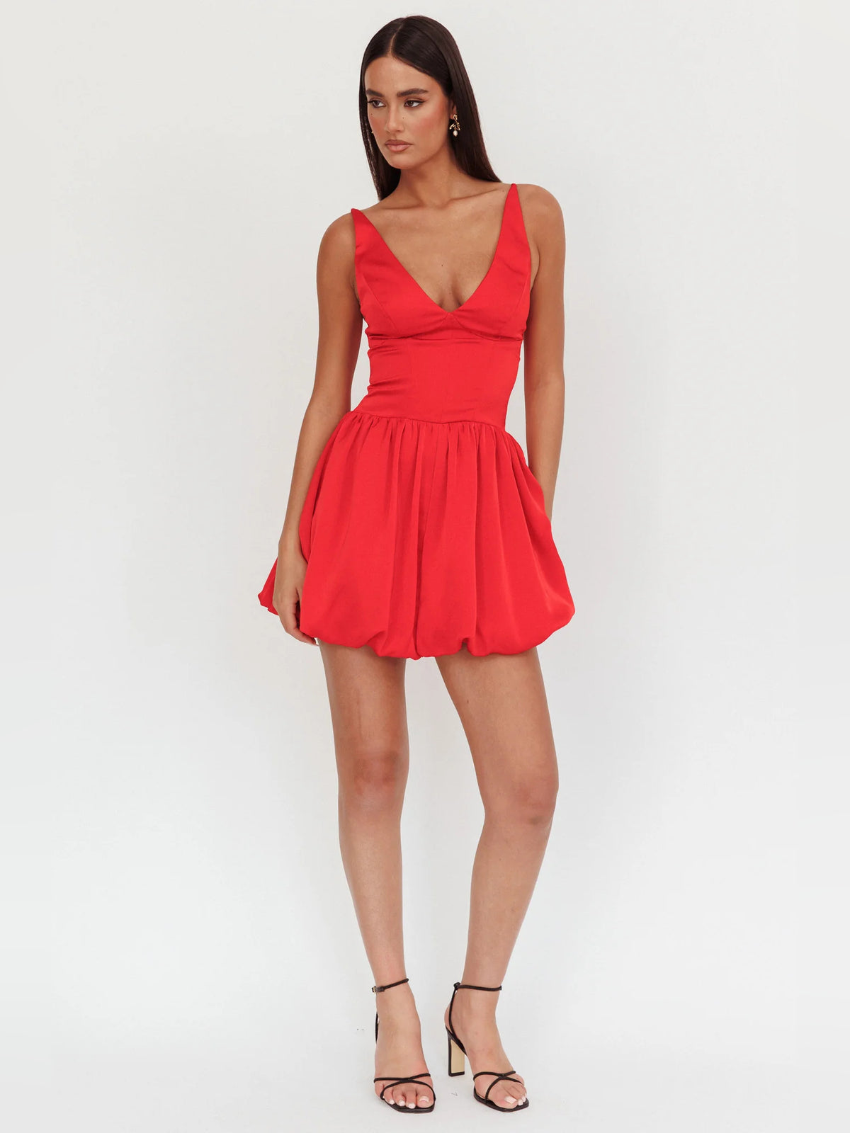 Red mini homecoming dress, alternate view showing the overall dress design
