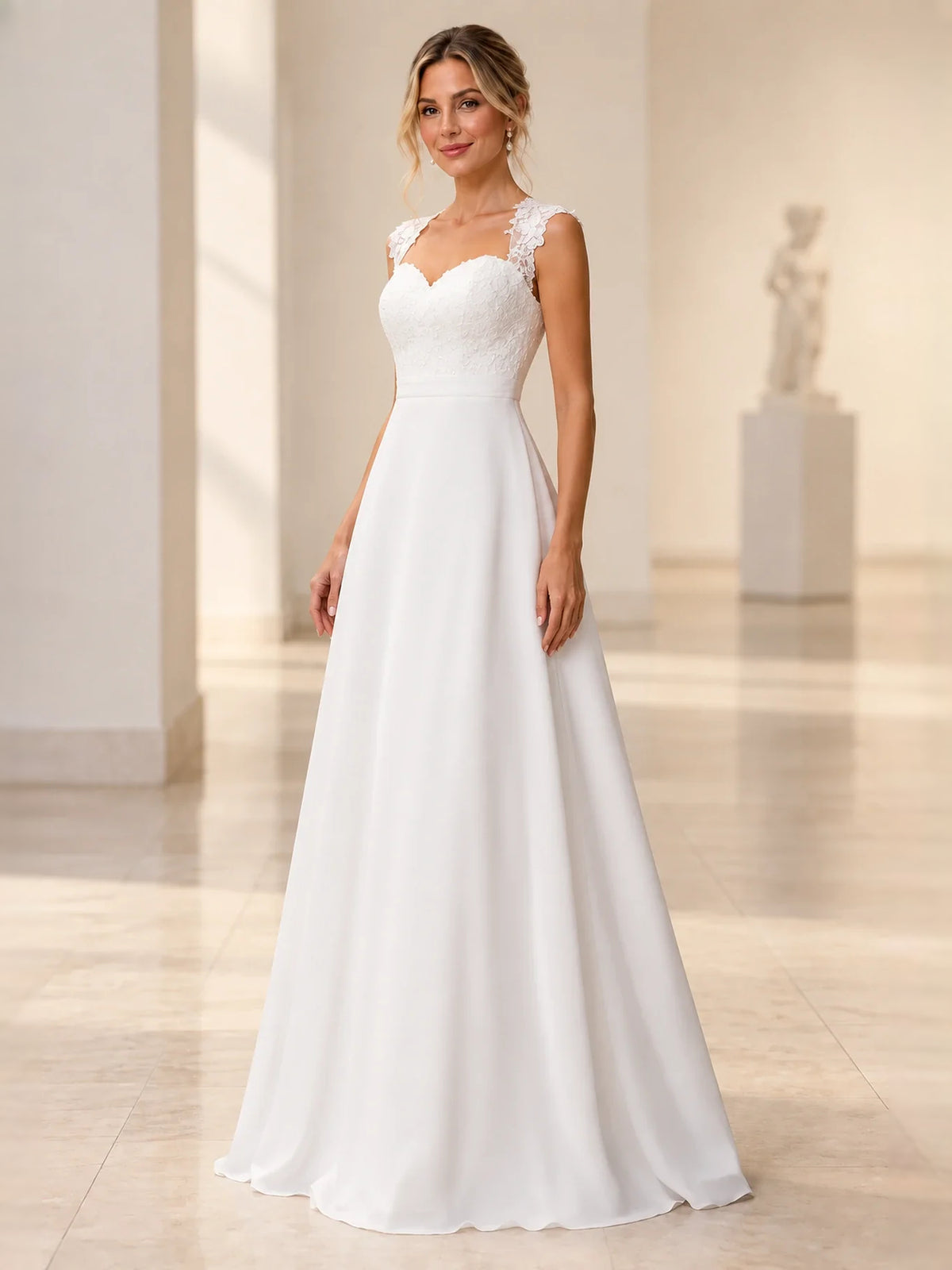 White floor-length wedding dress, alternate view showing the overall dress design