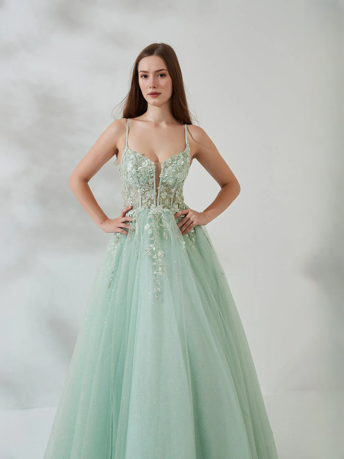 Mint Green floor-length prom dress, alternate view showing the overall dress design