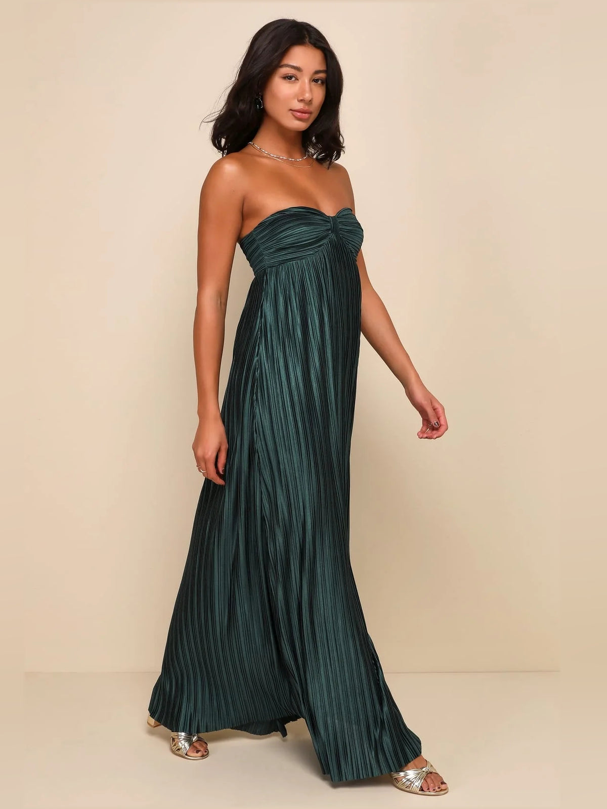 Emerald Green maxi bridesmaid dress, alternate view showing the overall dress design