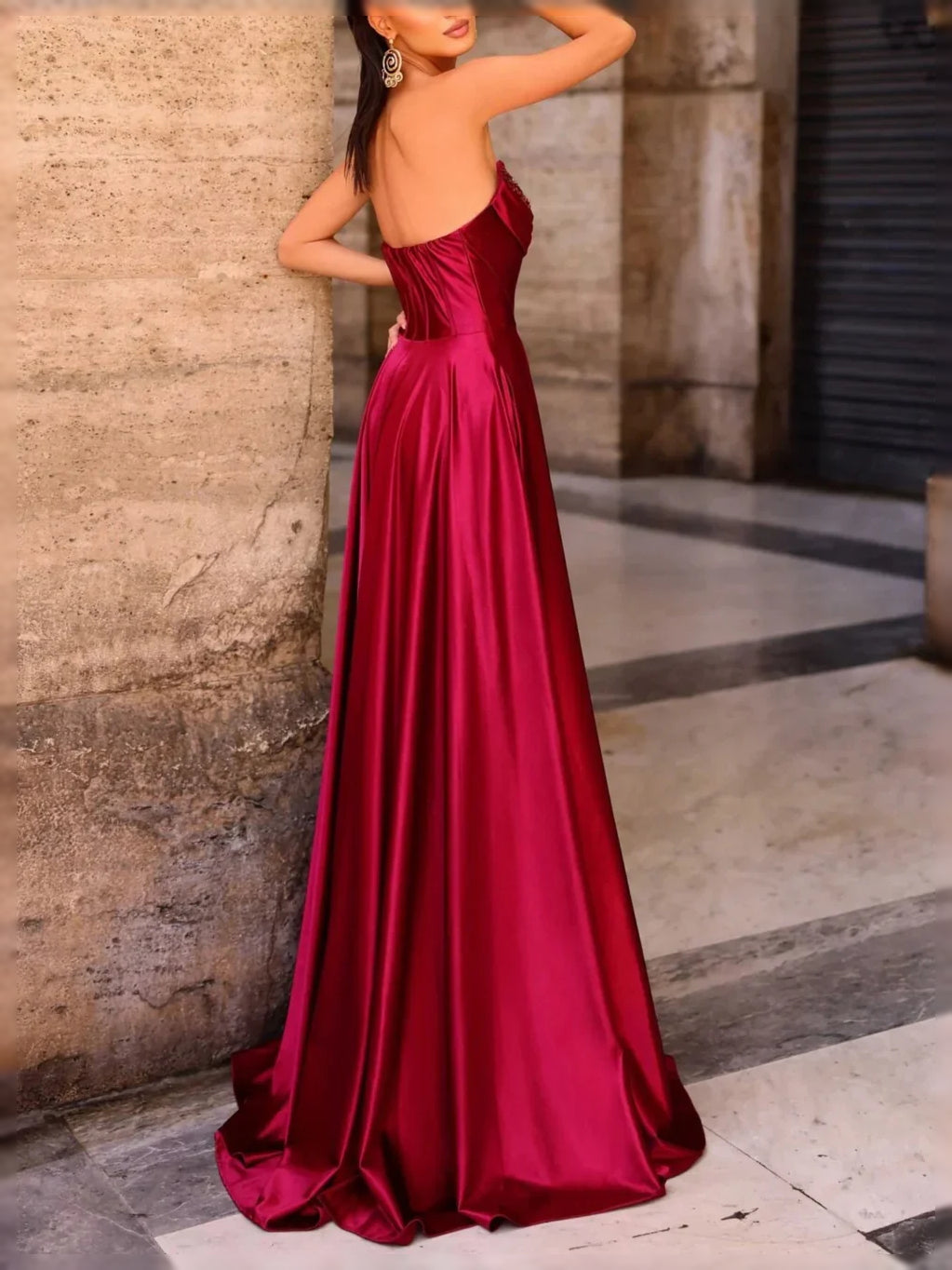 Burgundy maxi prom dress, alternate view showing the overall dress design