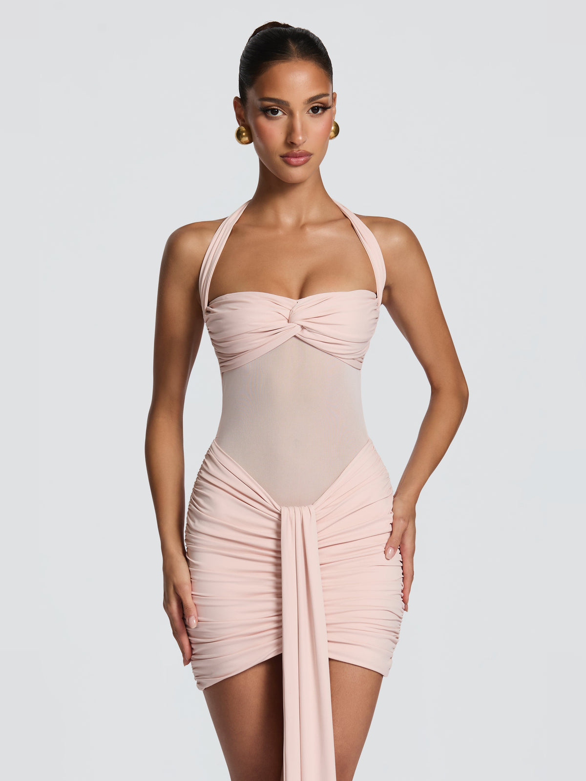 Blush mini homecoming dress, alternate view showing the overall dress design