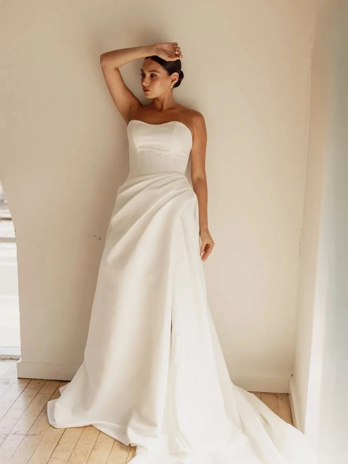 Ivory floor-length wedding dress, alternate view showing the overall dress design