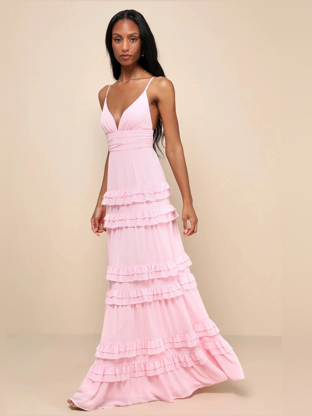 Light Pink maxi bridesmaid dress, alternate view showing the overall dress design