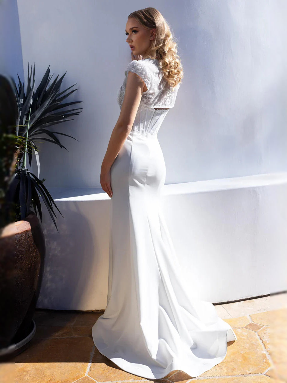 Champagne floor-length wedding dress, alternate view showing the overall dress design