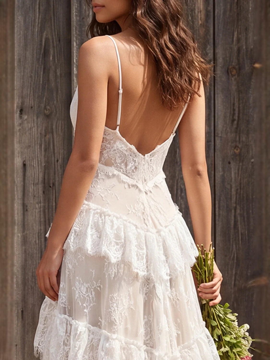 Ivory floor-length wedding dress, alternate view showing the overall dress design