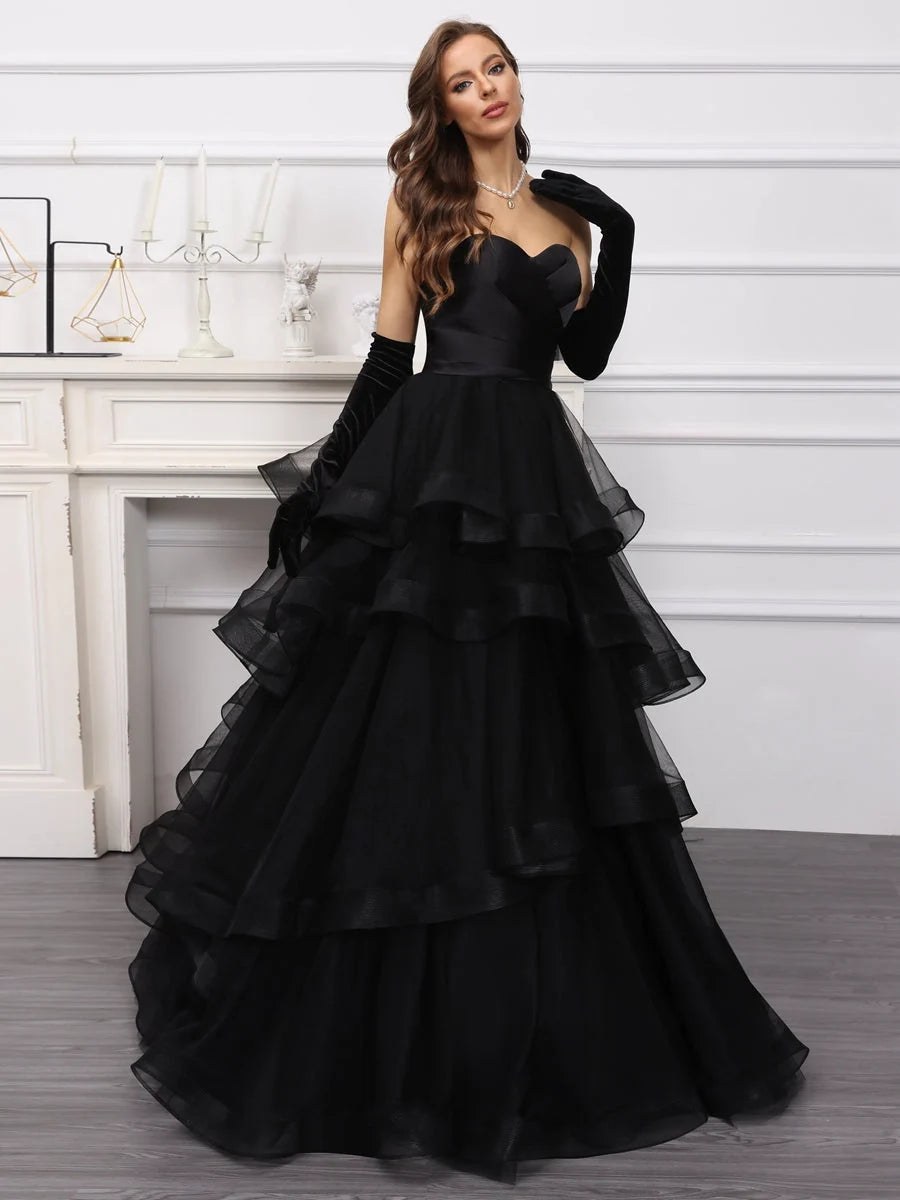 Black floor-length wedding dress, alternate view showing the overall dress design