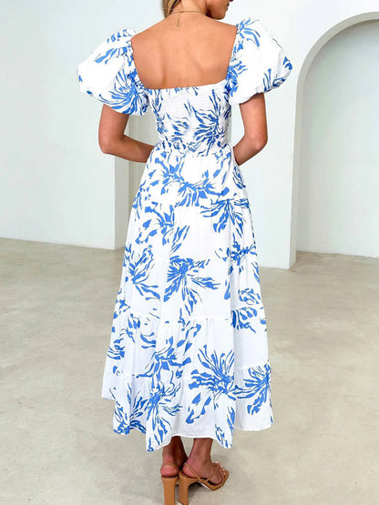 Blue midi formal dress, alternate view showing the waist