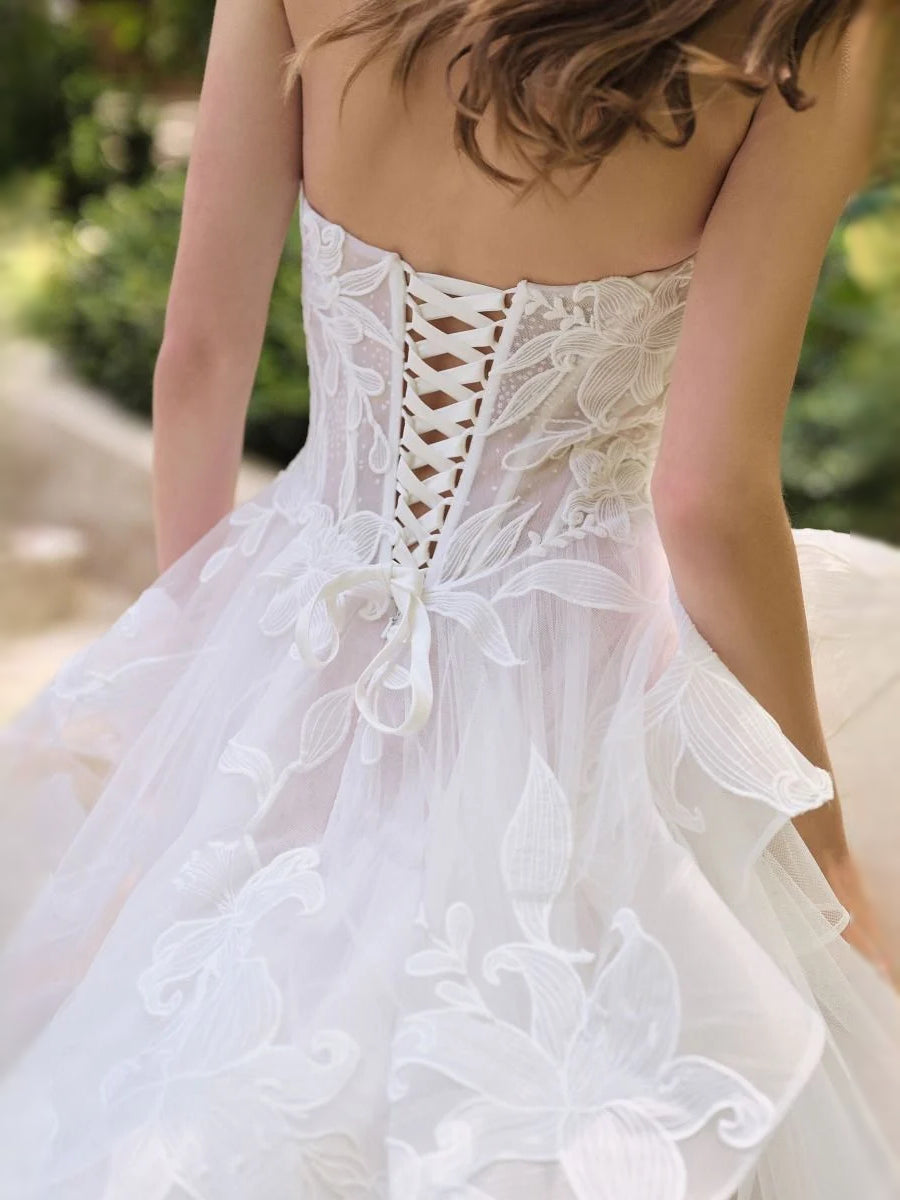 Ivory floor-length wedding dress, alternate view showing the overall dress design