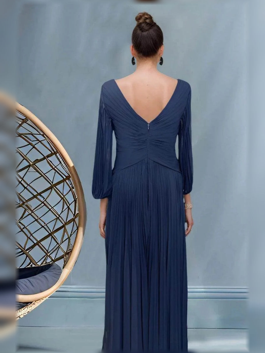 Dark Navy floor-length mother of the bride dress, alternate view showing the overall dress design