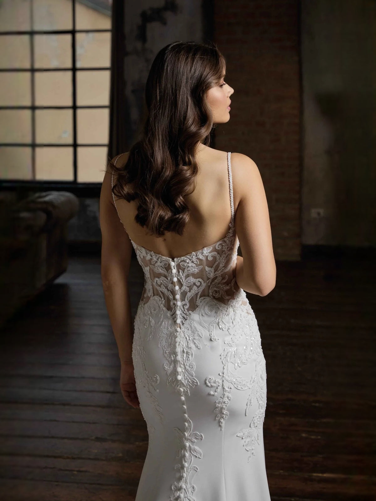 Ivory floor-length wedding dress, alternate view showing the overall dress design