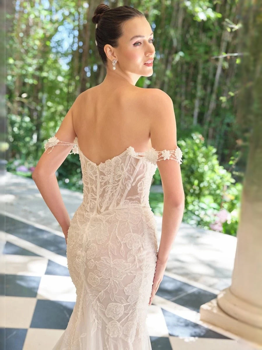 Ivory floor-length wedding dress, alternate view showing the overall dress design