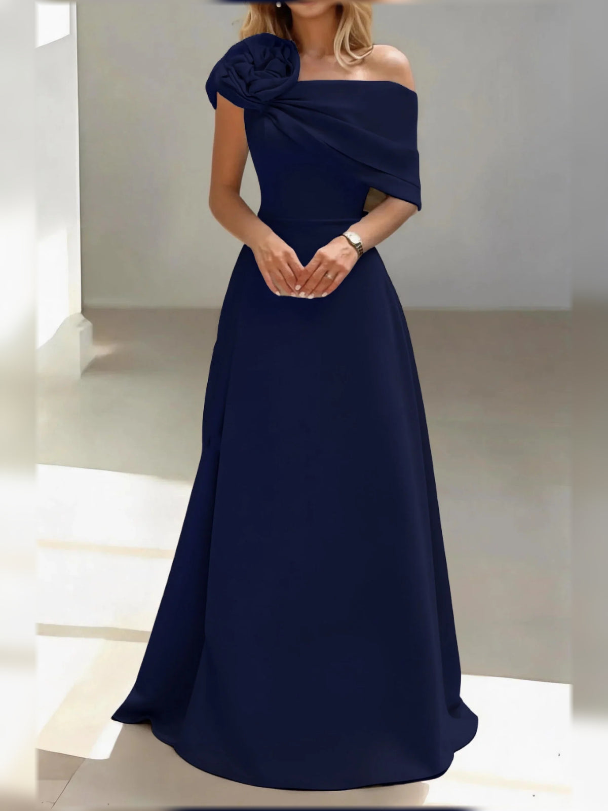 Dark Navy floor-length mother of the bride dress, alternate view showing the overall dress design