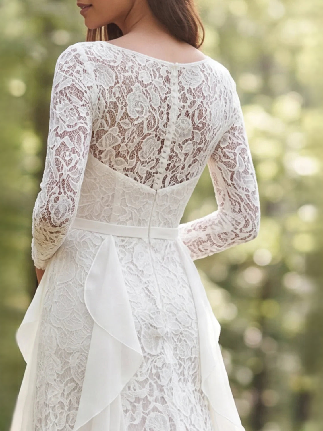 Ivory floor-length wedding dress, alternate view showing the overall dress design