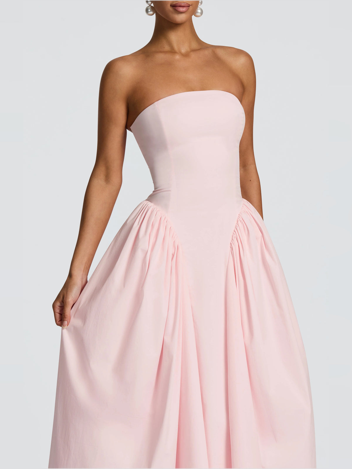 Blush midi formal dress, alternate view showing the waist