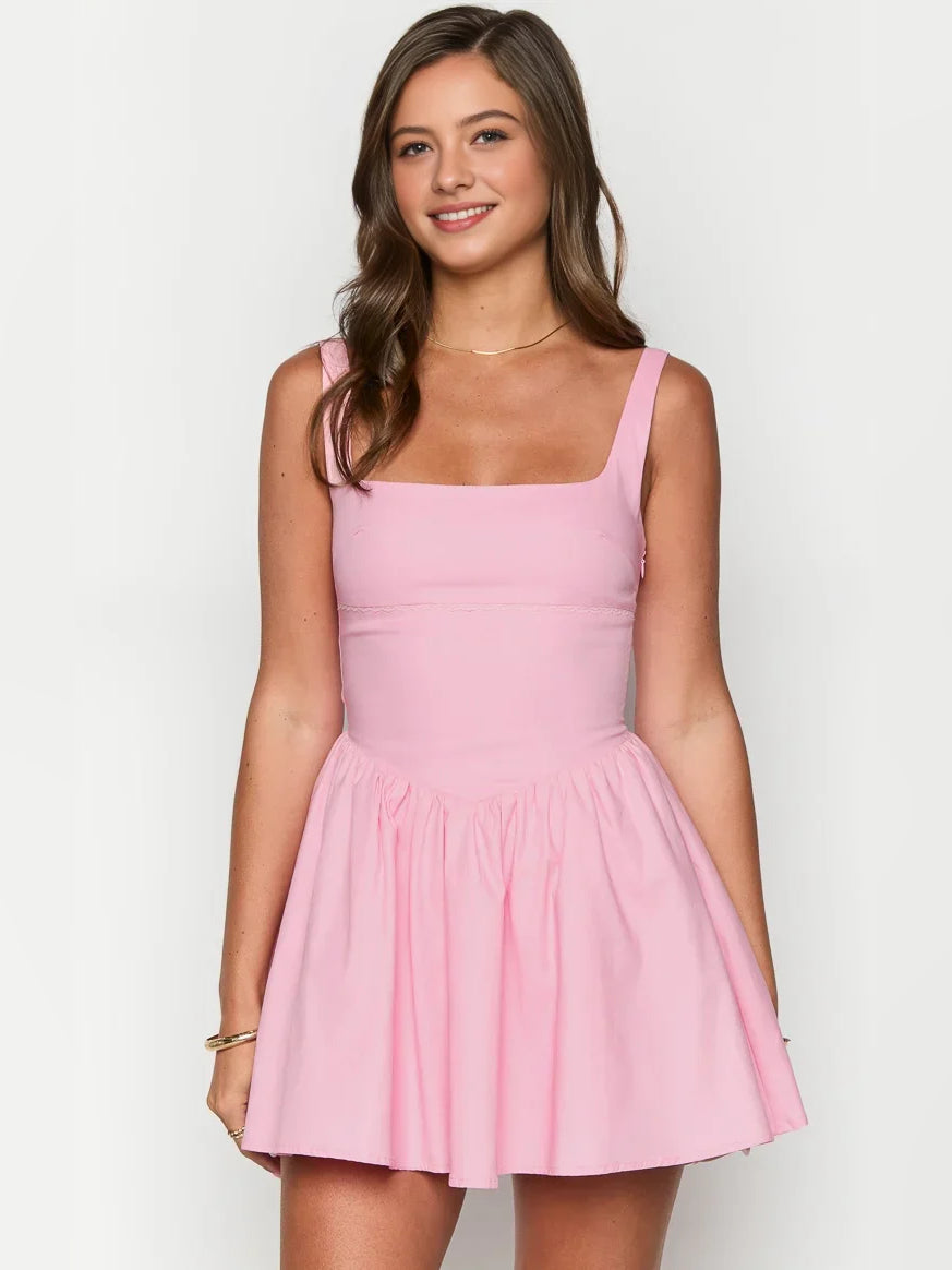 Light Pink mini homecoming dress, alternate view showing the overall dress design