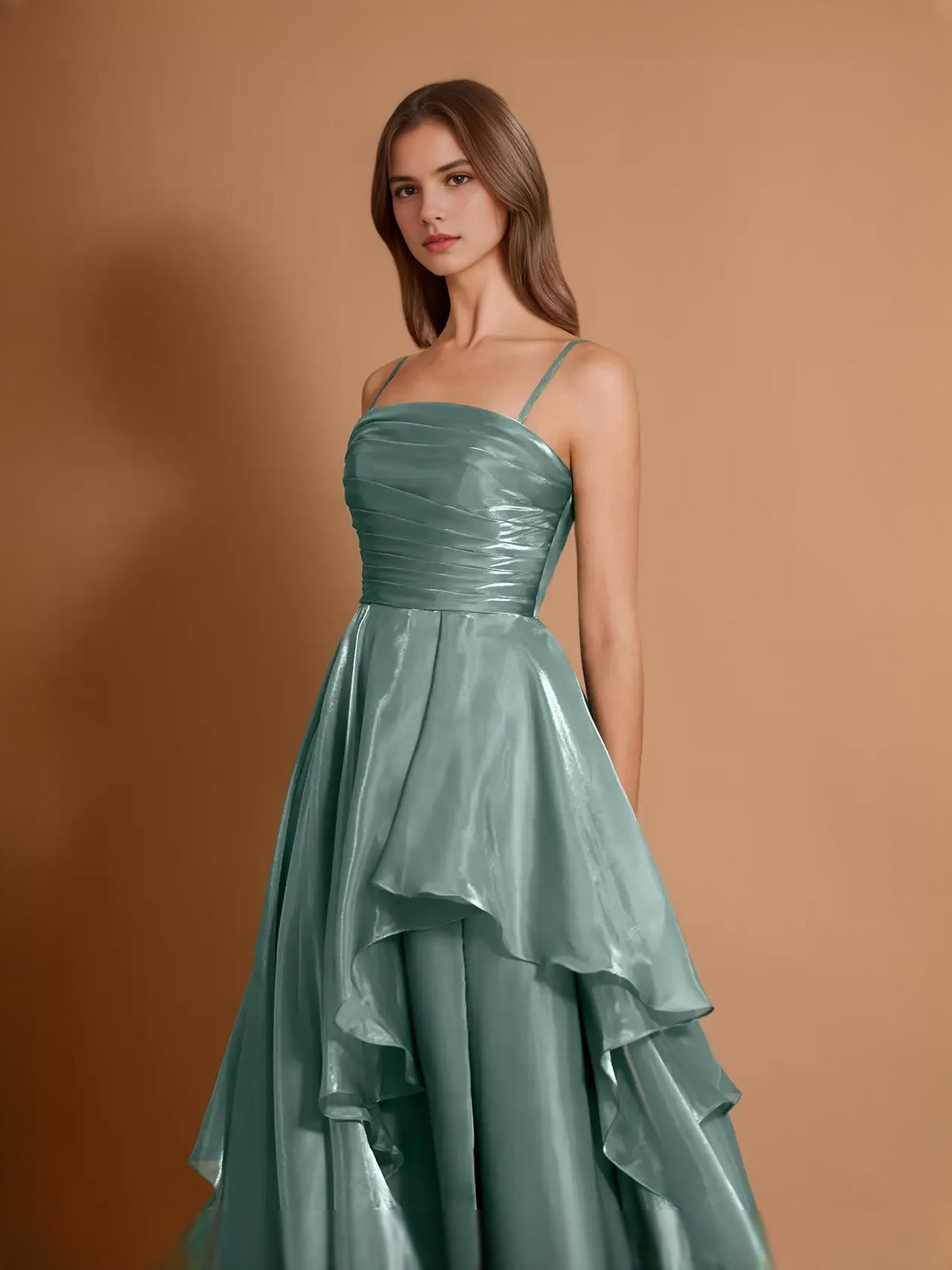 Teal maxi prom dress, alternate view showing the overall dress design