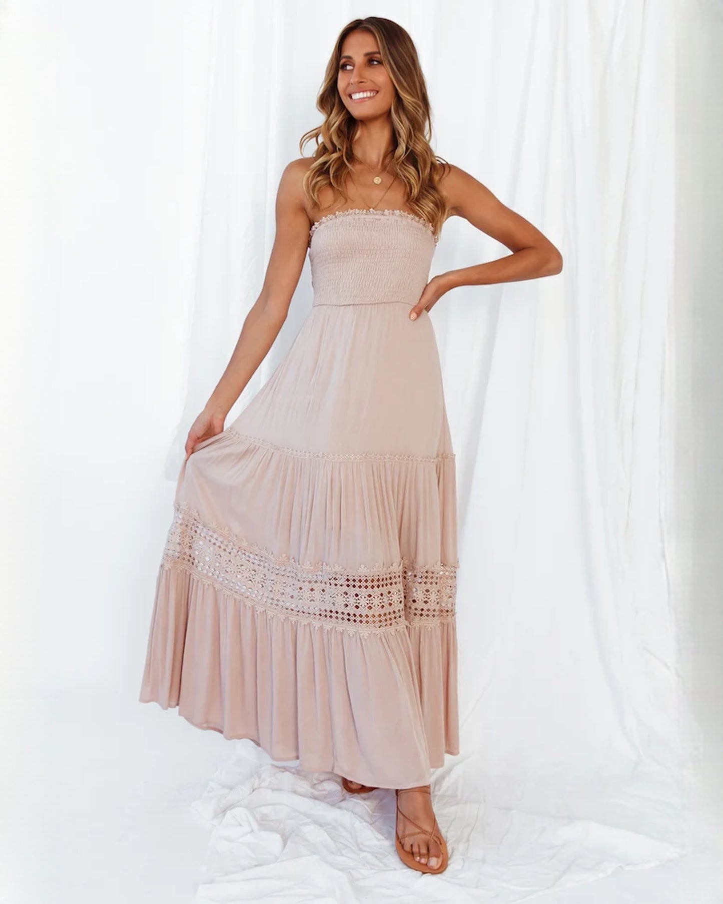 sleeveless mesh a-line maxi bridesmaid dress - image 4