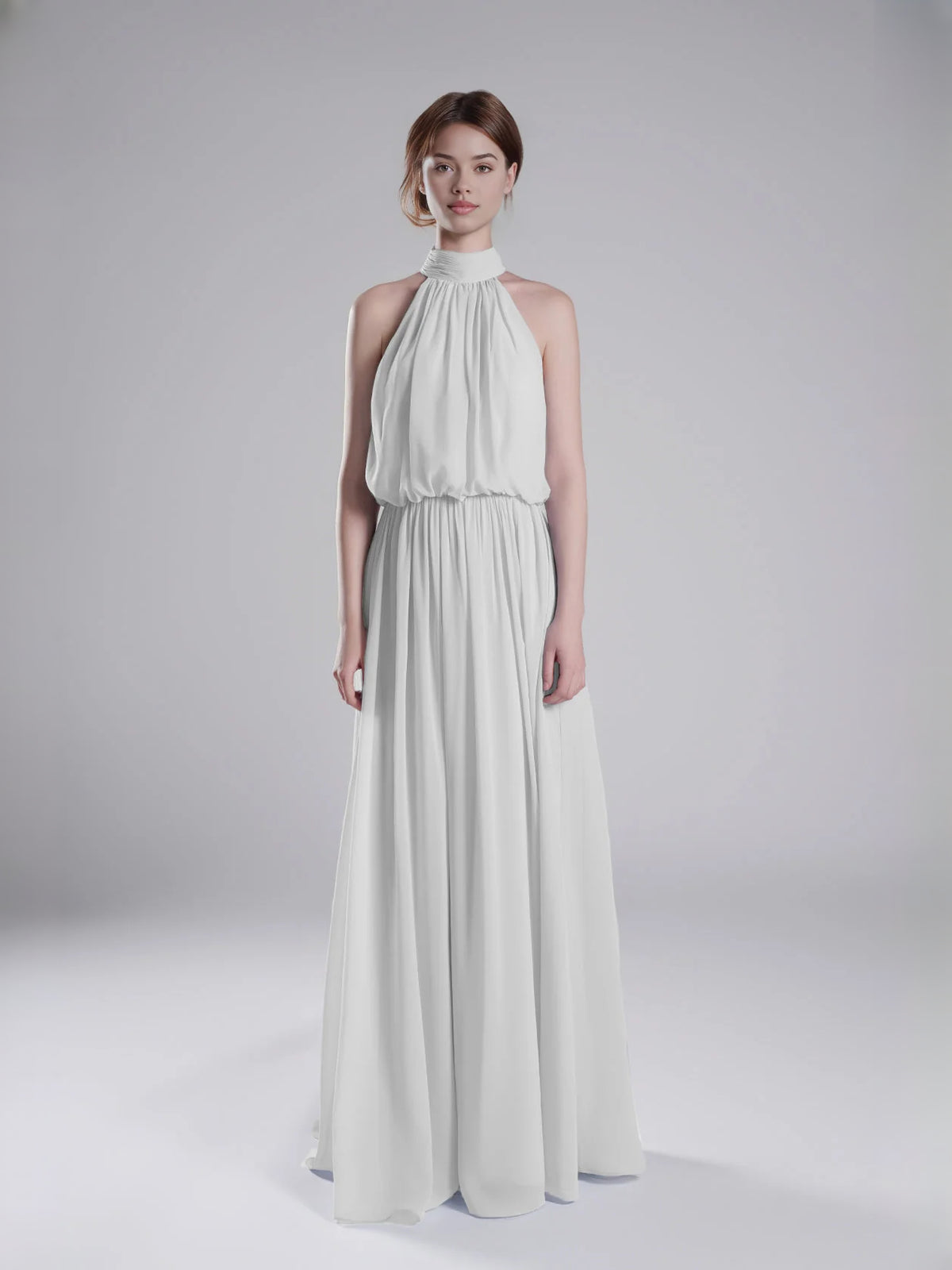 Ivory floor-length bridesmaid dress, alternate view showing the overall dress design