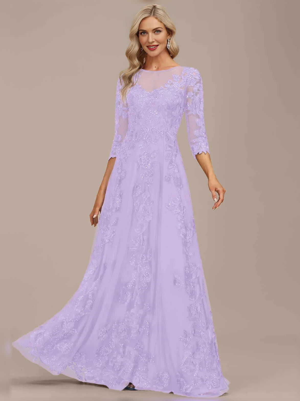 Light Purple maxi mother of the bride dress, alternate view showing the overall dress design