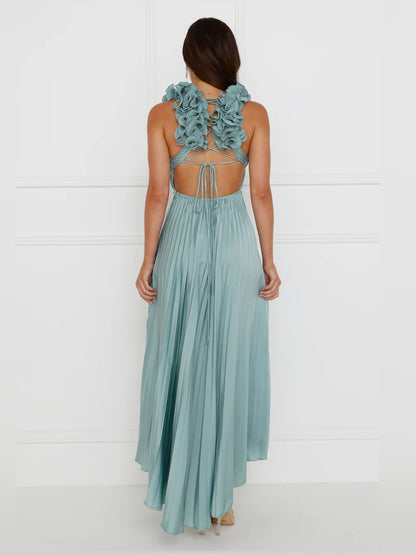 Sage midi formal dress, alternate view showing the waist