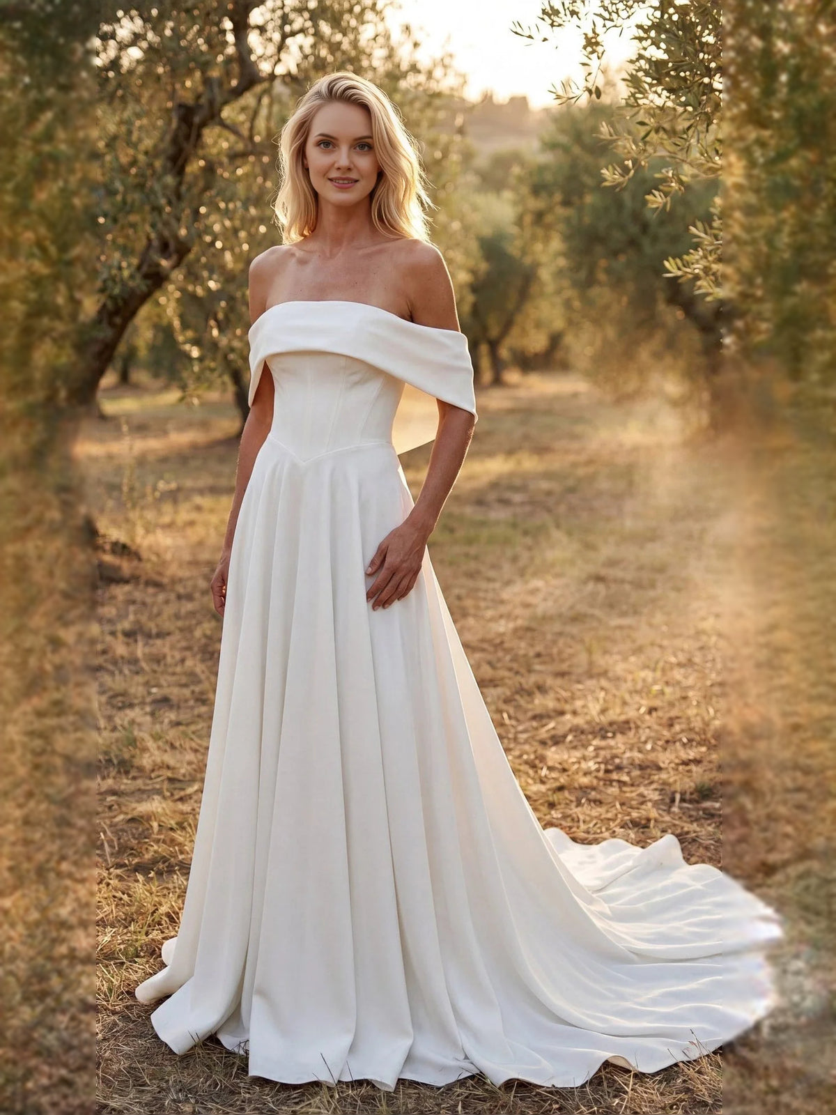 Ivory floor-length wedding dress, alternate view showing the overall dress design