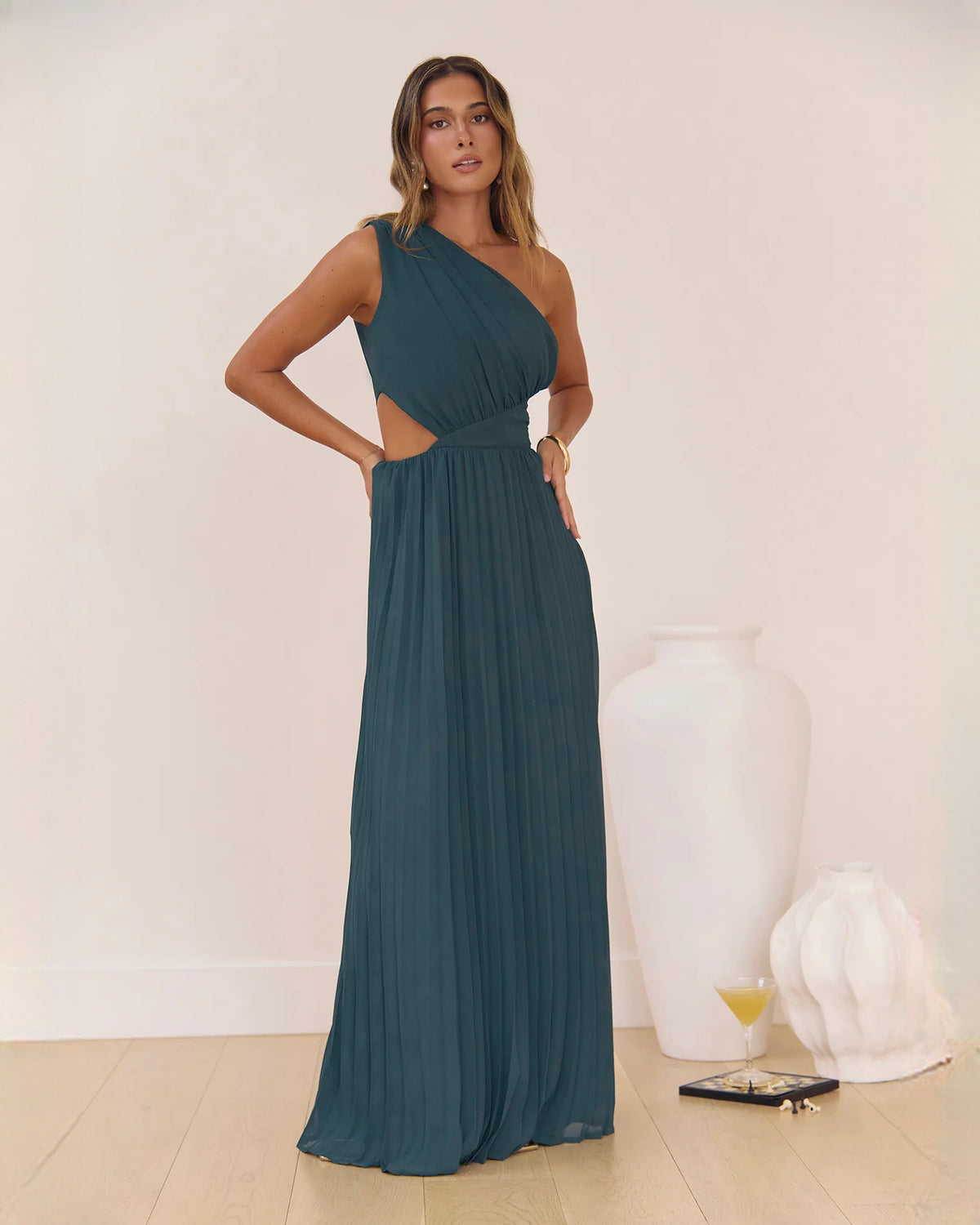 one-shoulder chiffon a-line maxi bridesmaid dress - image 4