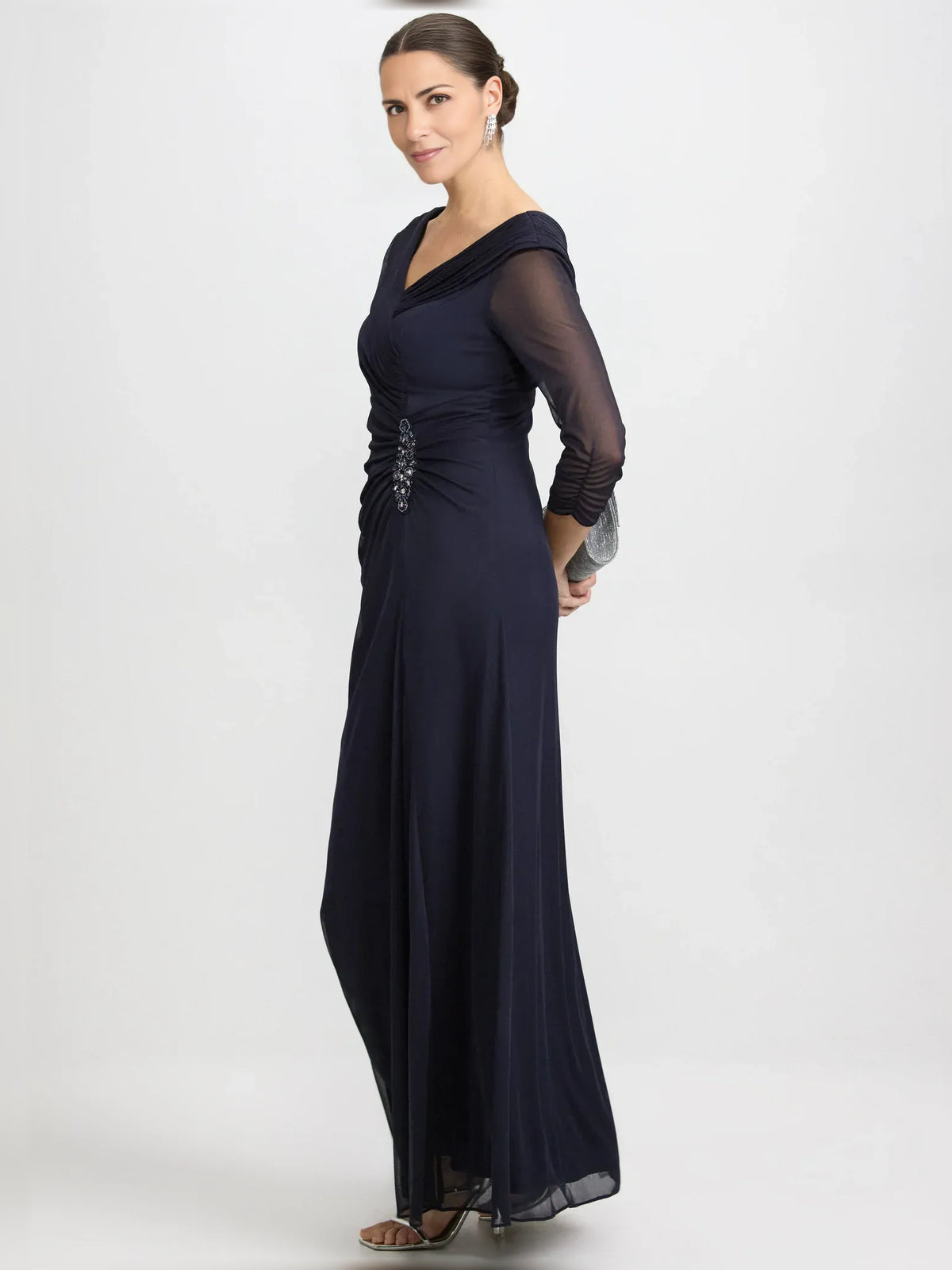 Dark Navy floor-length mother of the bride dress, alternate view showing the overall dress design