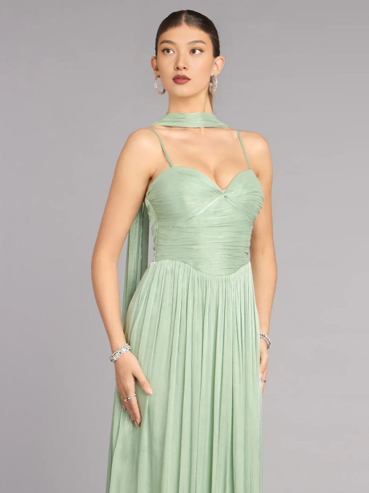 Sage Green floor-length prom dress, alternate view showing the overall dress design