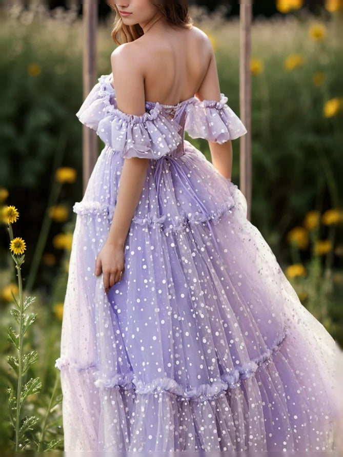 Lavender floor-length prom dress, alternate view showing the overall dress design