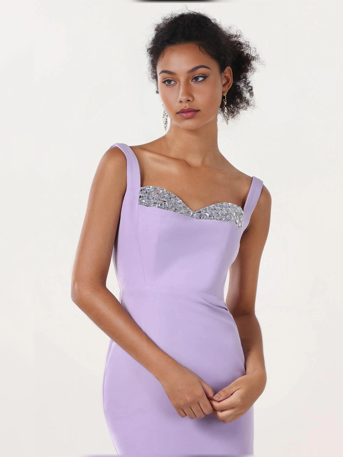Lilac sheath floor-length formal dress with skirt slit, alternate view