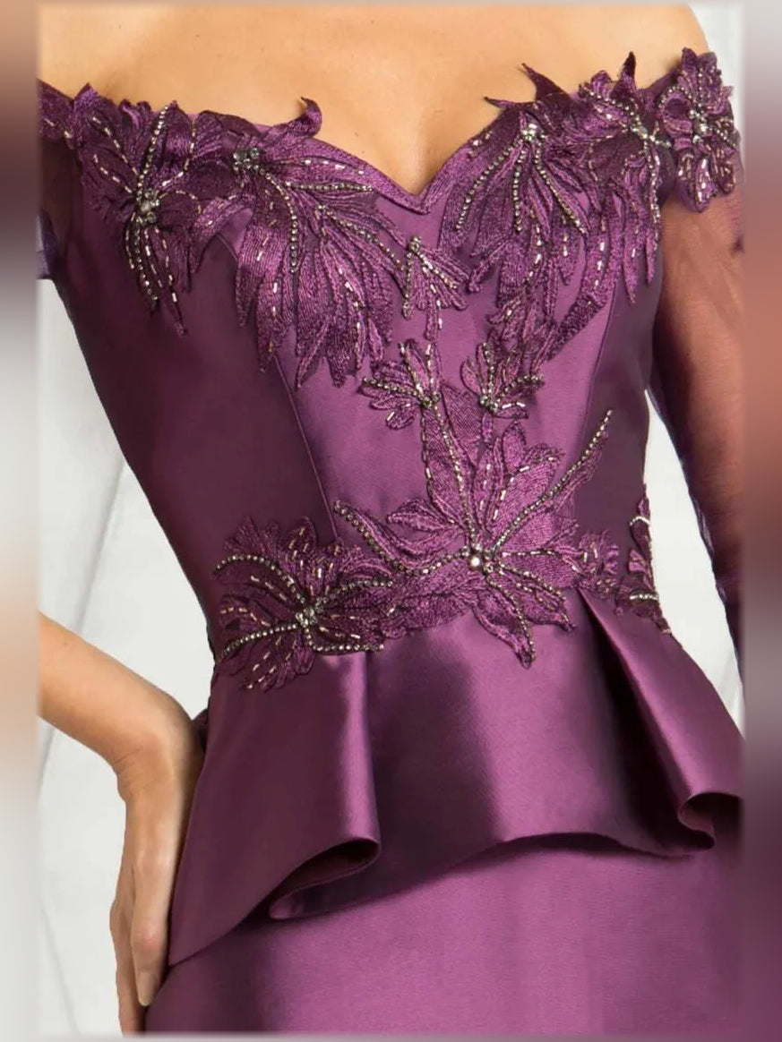 Champagne mermaid floor-length formal dress with floral print, alternate view