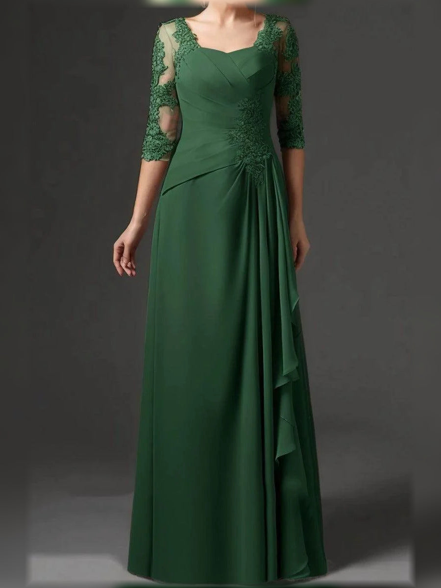 Emerald Green floor-length mother of the bride dress, alternate view showing the overall dress design