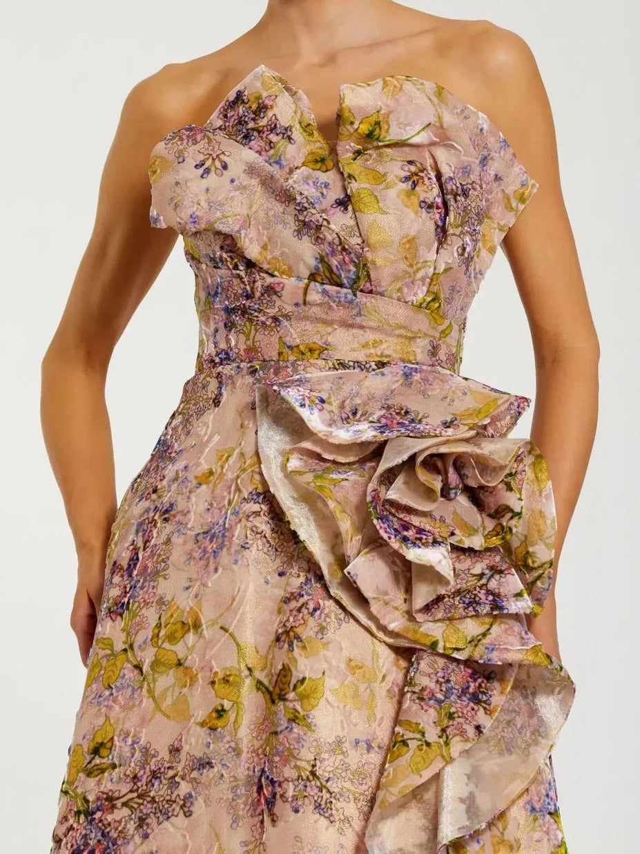 Champagne floor-length mother of the bride dress, alternate view showing the overall dress design