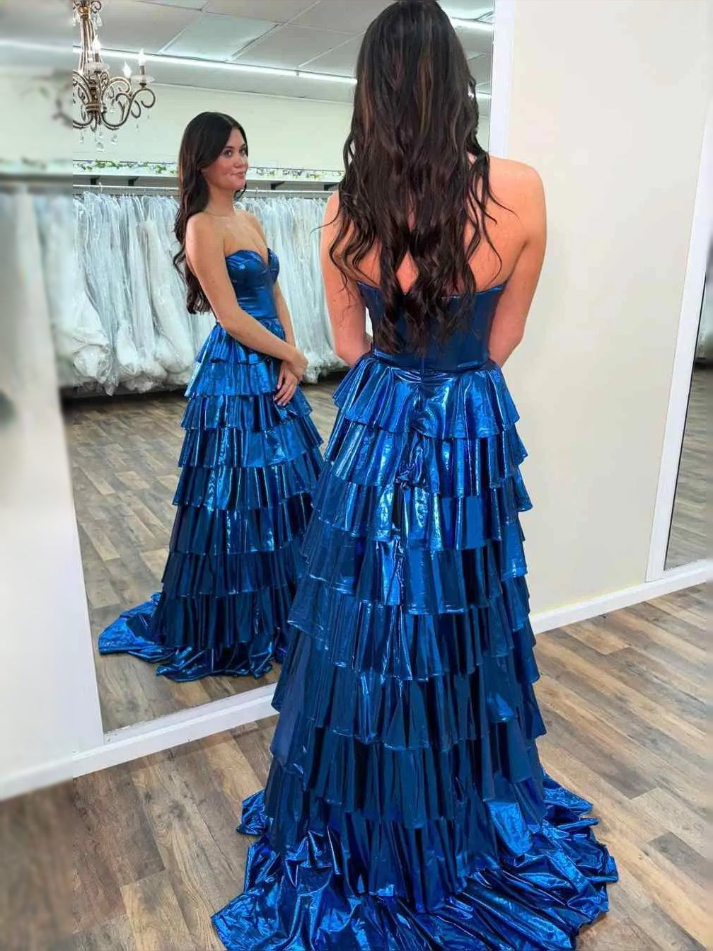 Gold maxi prom dress, alternate view showing the overall dress design