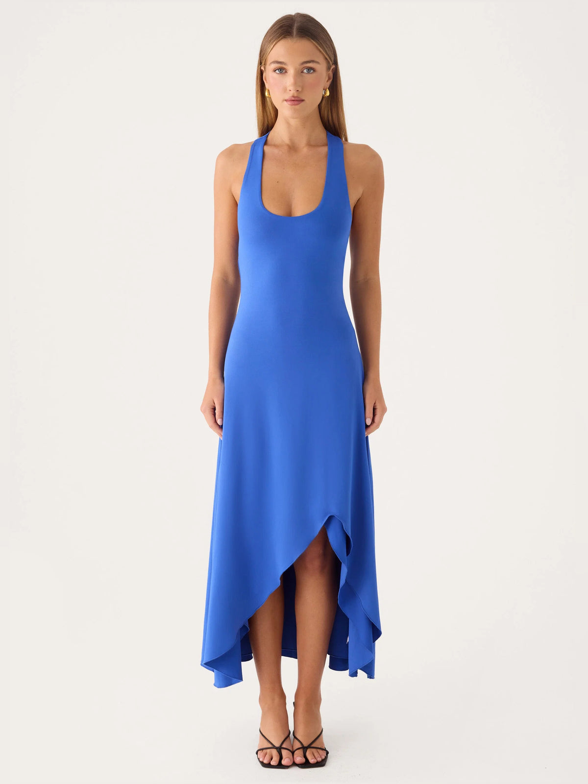 Cobalt midi formal dress, alternate view showing the waist